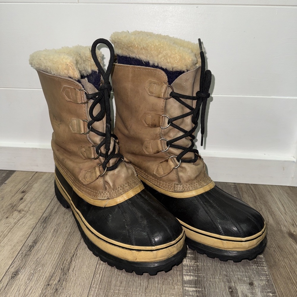 Vintage Sorel Men Caribou Boots Size 10 Canada Kaufman Wool Liners Winter Snow